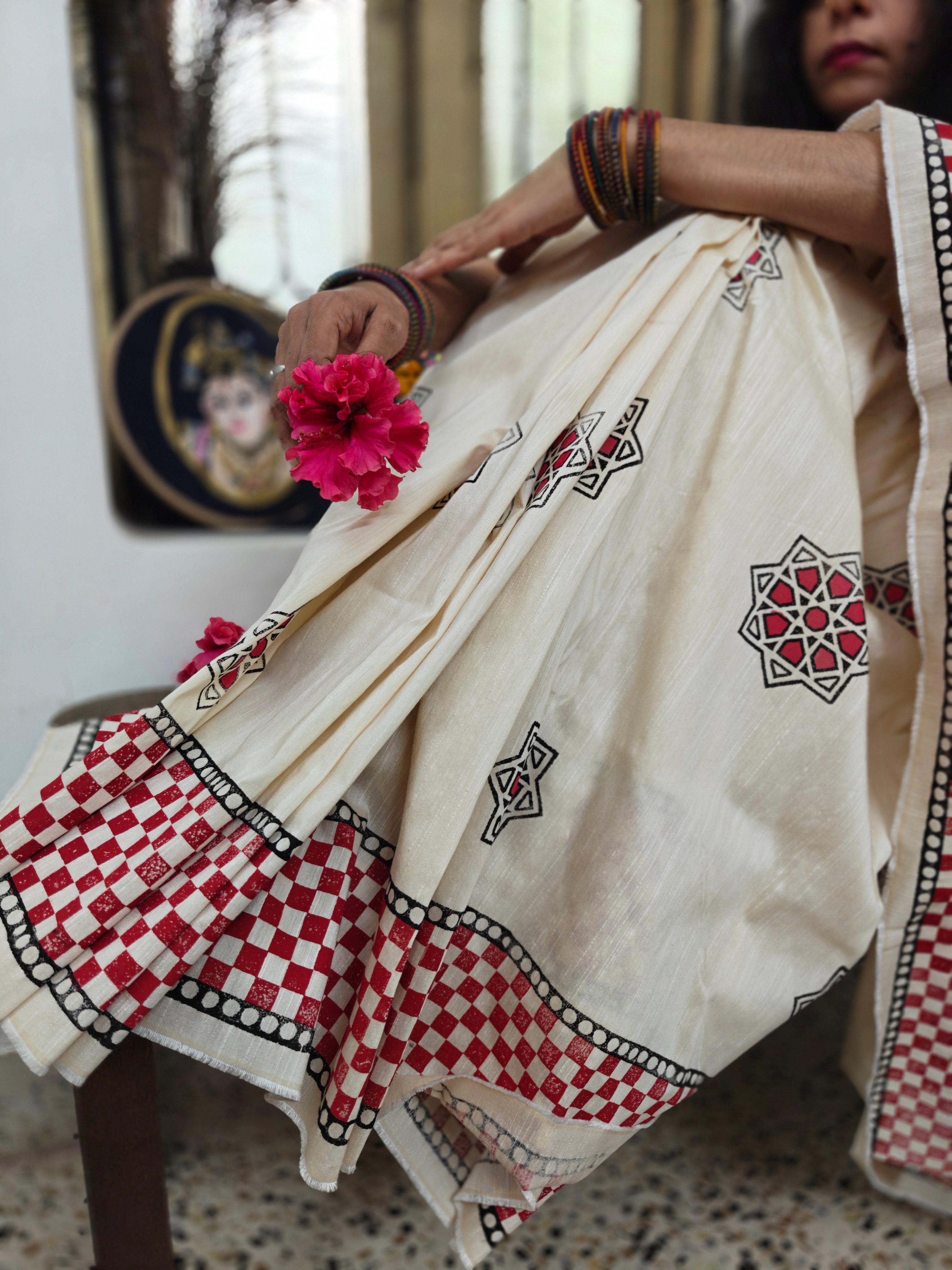 block printed spun silk cotton saree