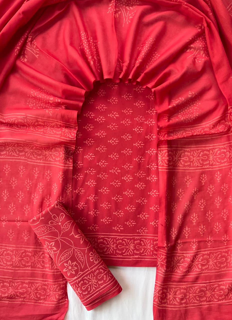 Soft red cotton salwar with cotton dupatta