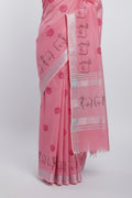 Pichwai prints on pink linen cotton saree