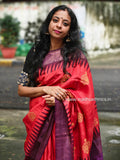 Block printed tussar silk saree with blouse