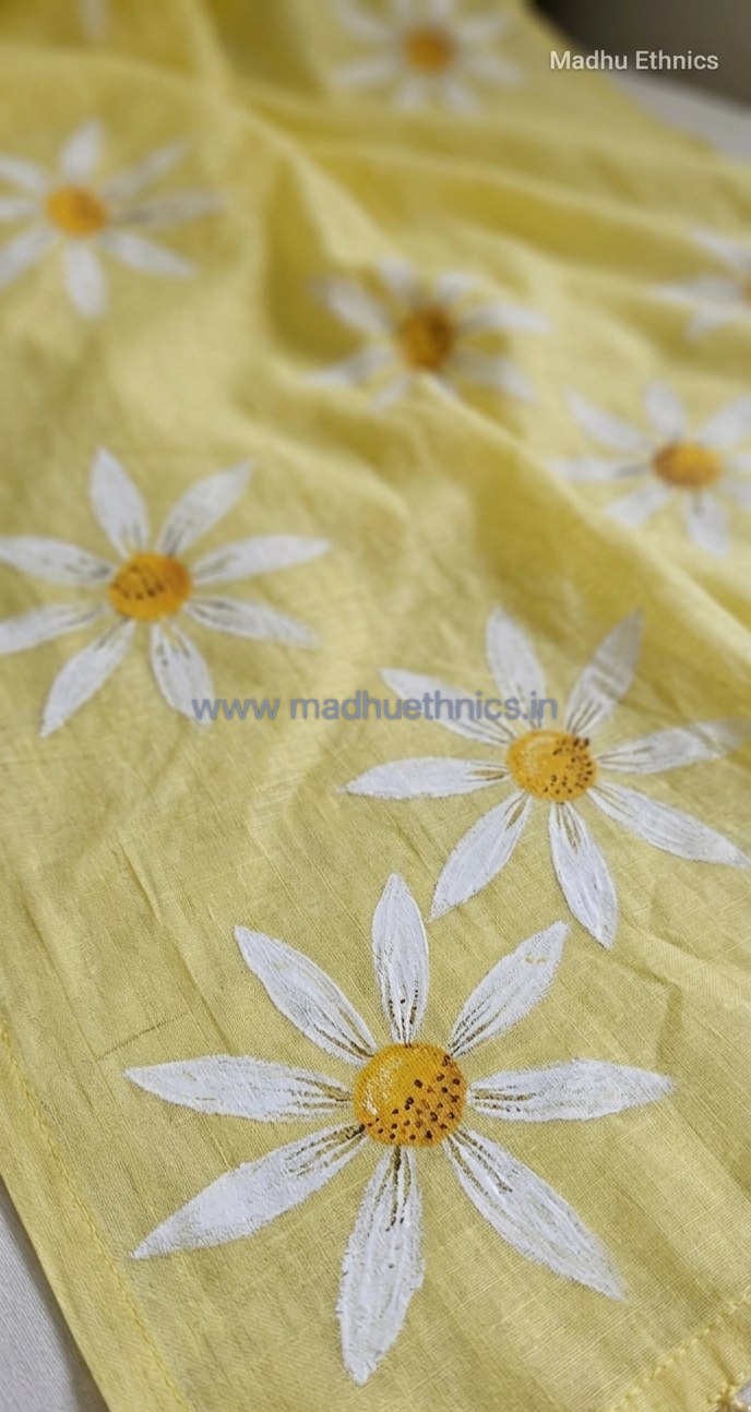 Hand painted organza silk saree