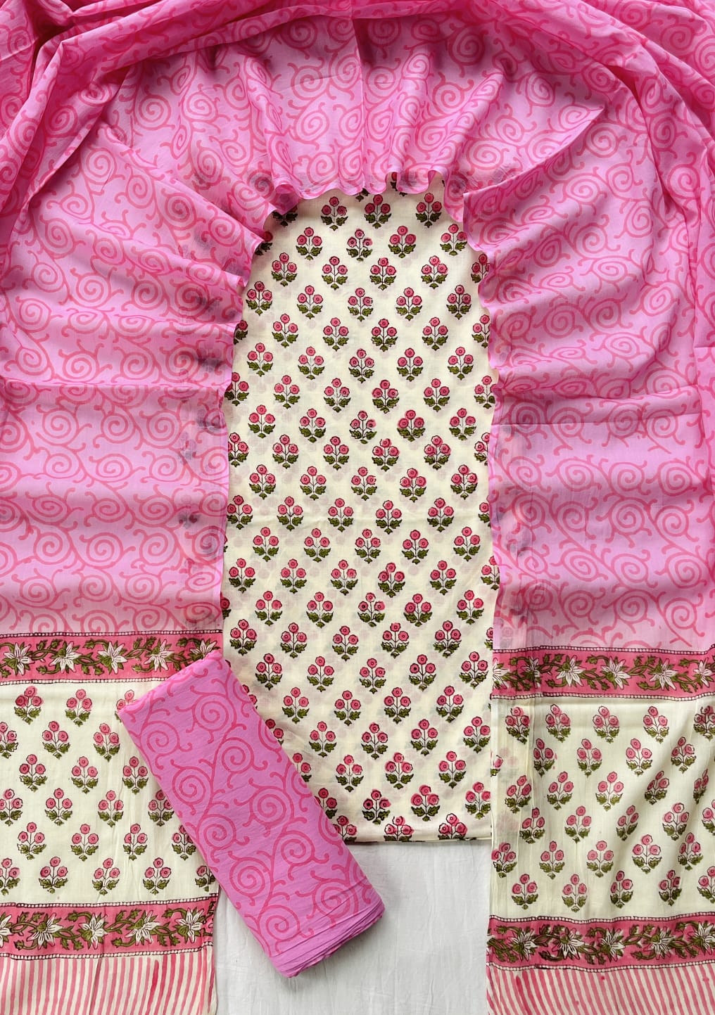 Block printed cotton salwar with cotton dupatta