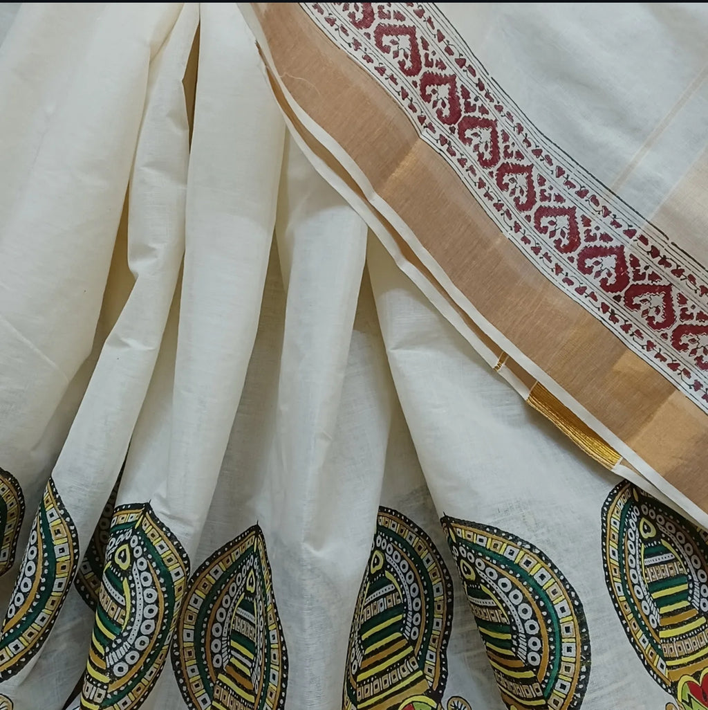 Handpainted kathakali on kerala cotton saree