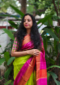 Lime green tussar silk saree with blouse