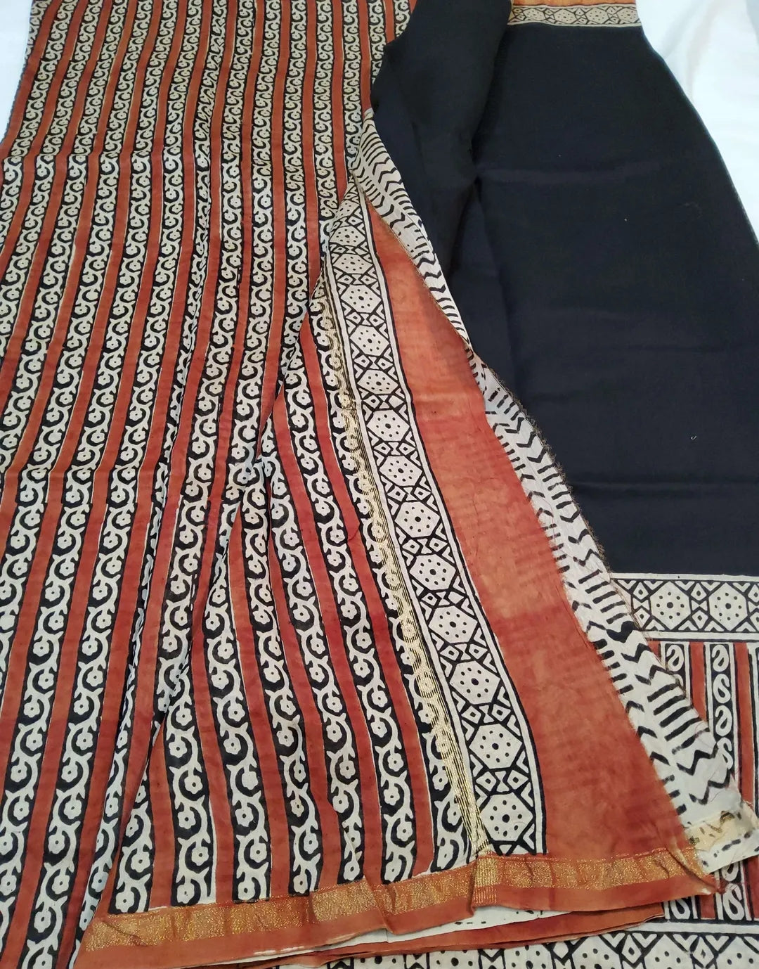 Block printed cotton silk saree