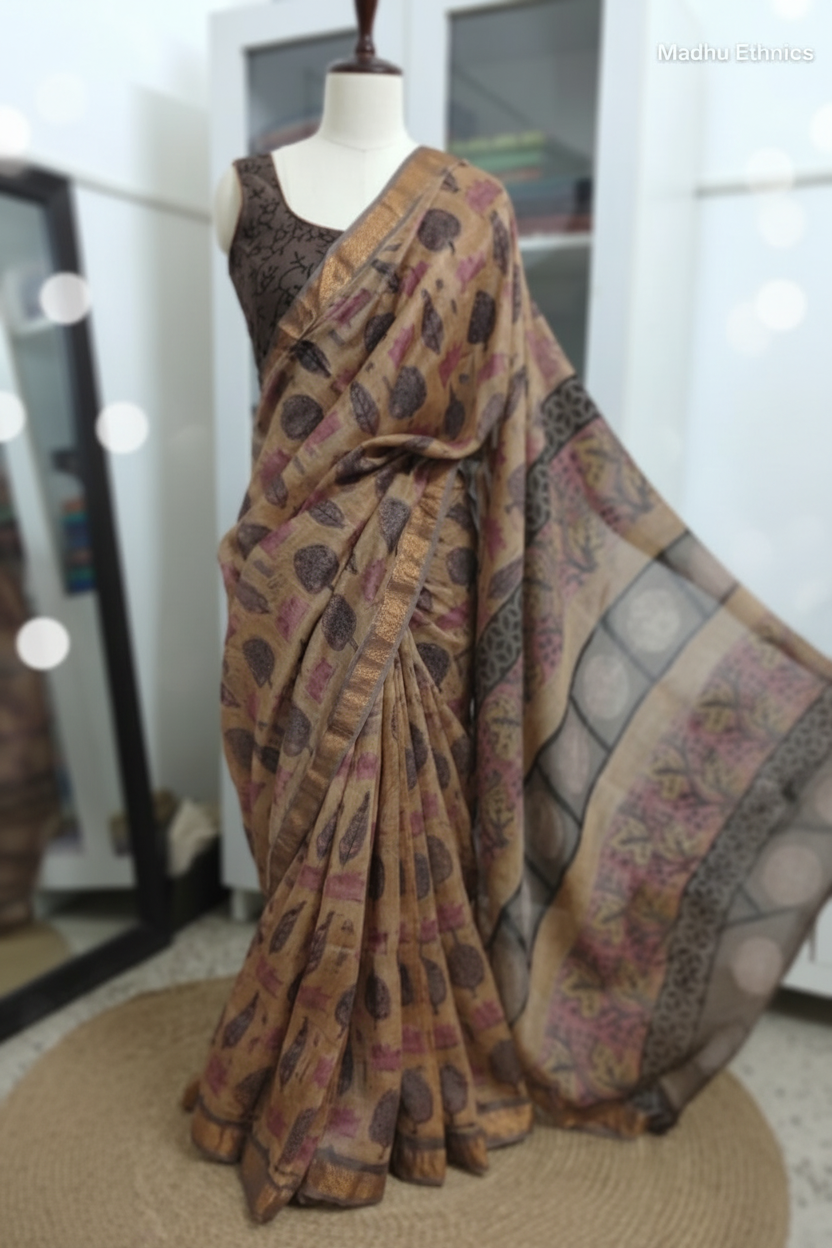 Eco prints on silk cotton saree