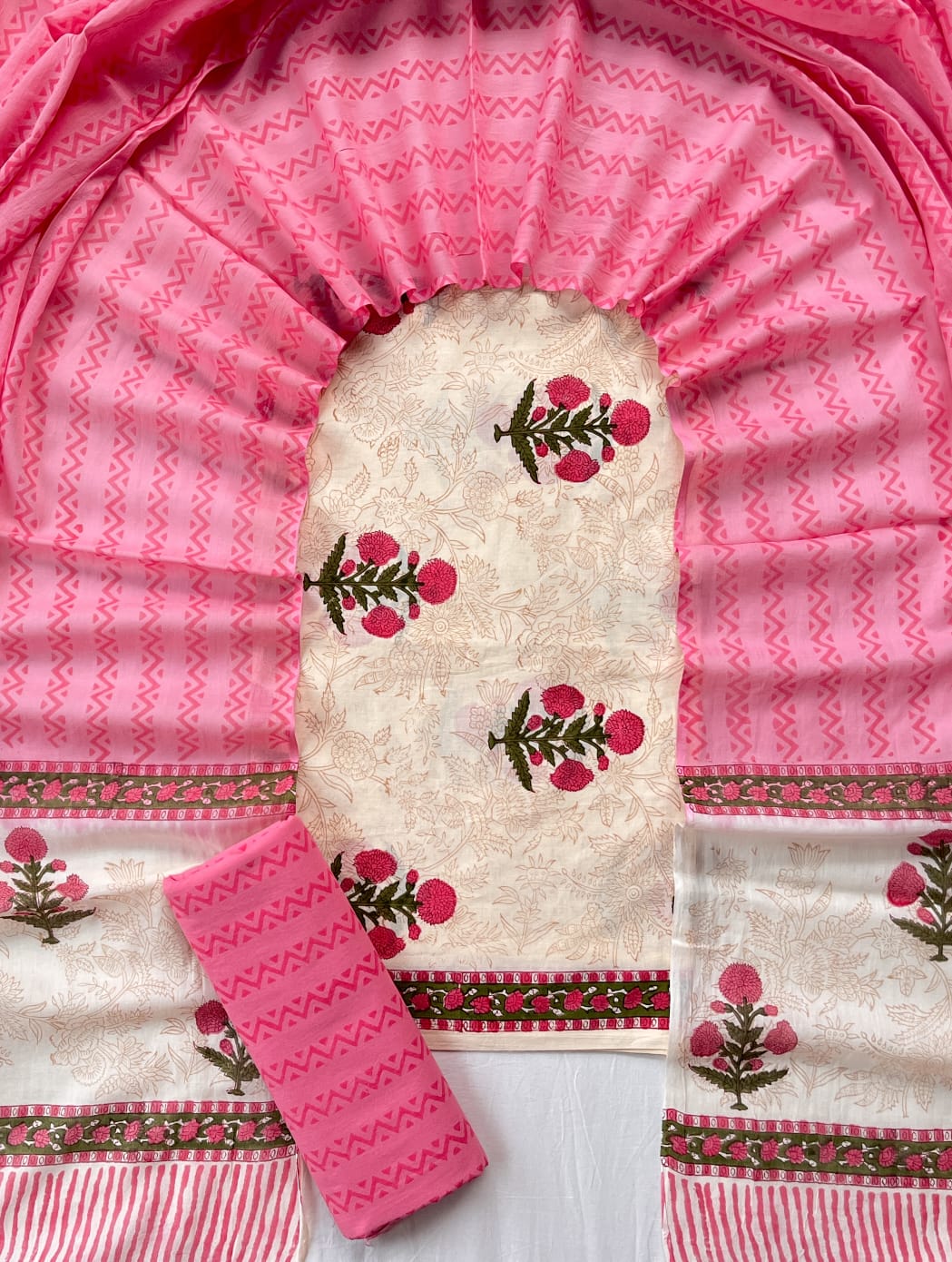 Block printed cotton salwar with cotton dupatta
