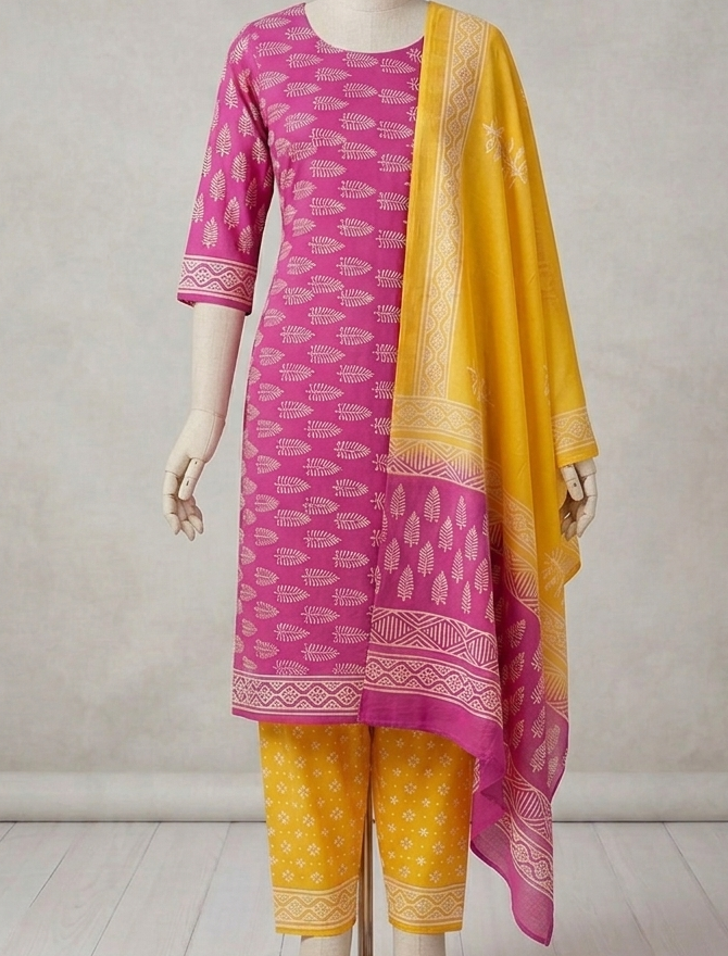 Block printed cotton salwar with cotton dupatta