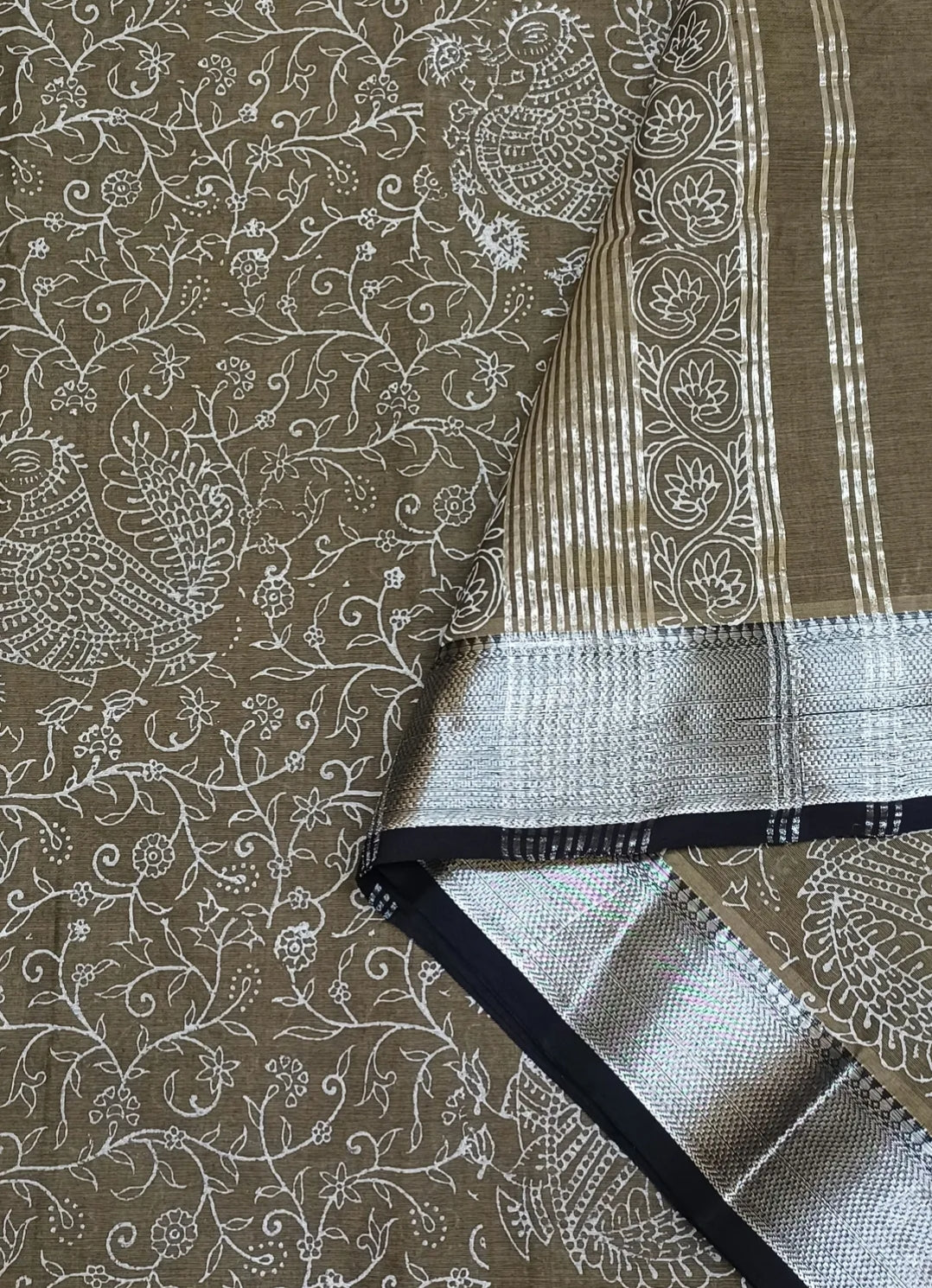 Pure cotton saree with silver border