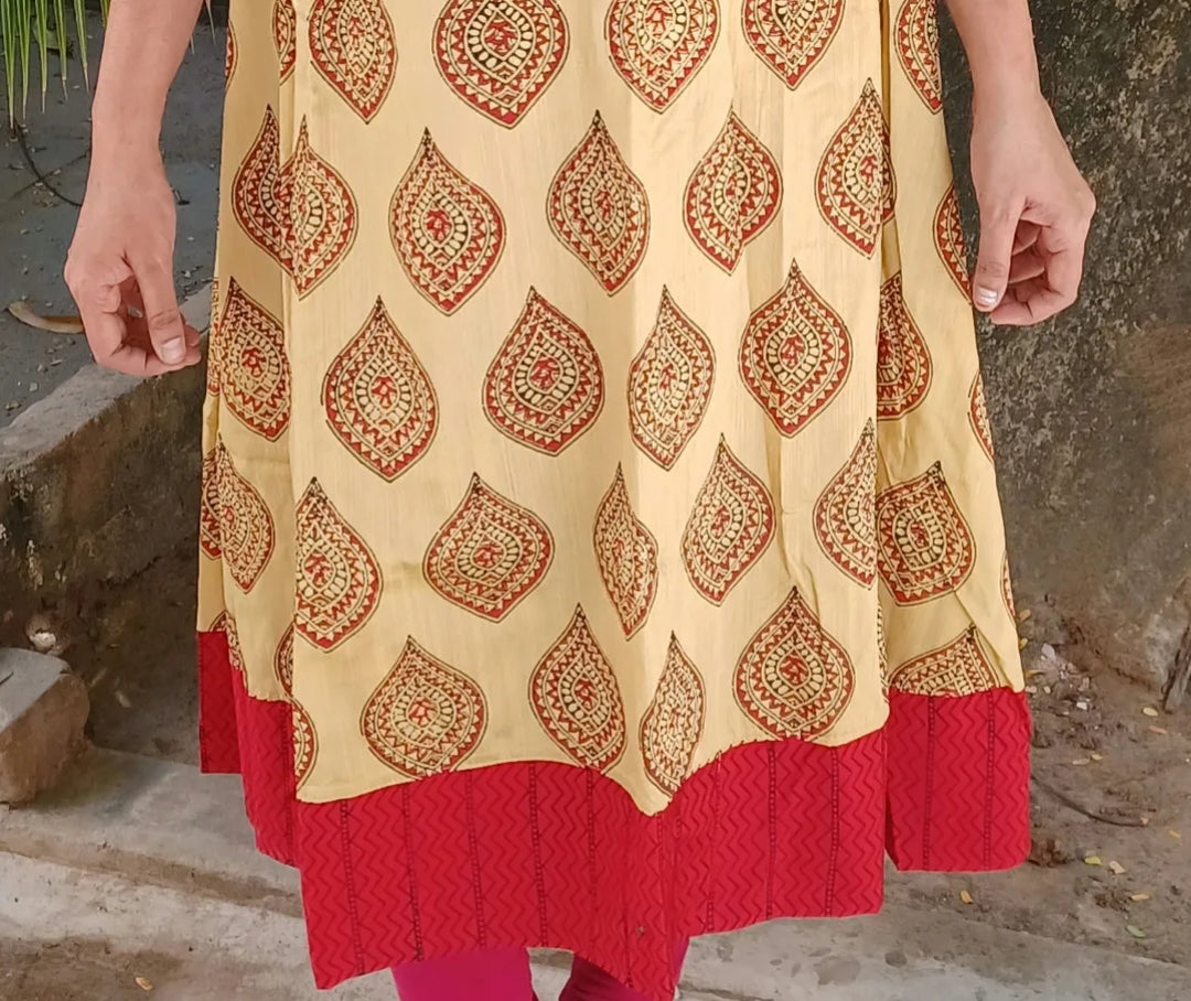 Madhubani prints on beige anarkali