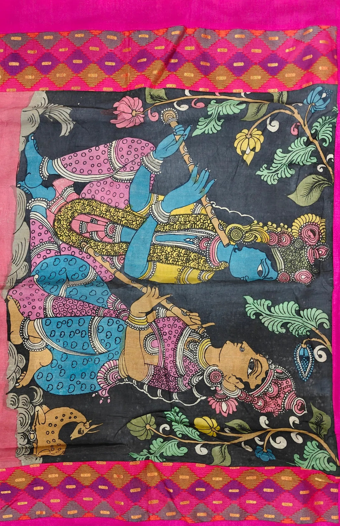 Checked dupion saree with kalamkari pallu