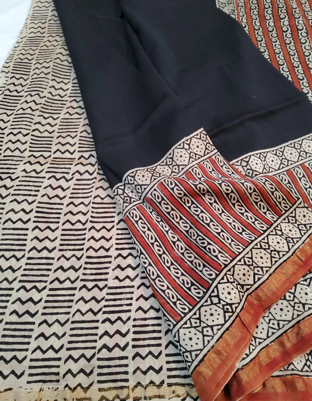 Block printed cotton silk saree
