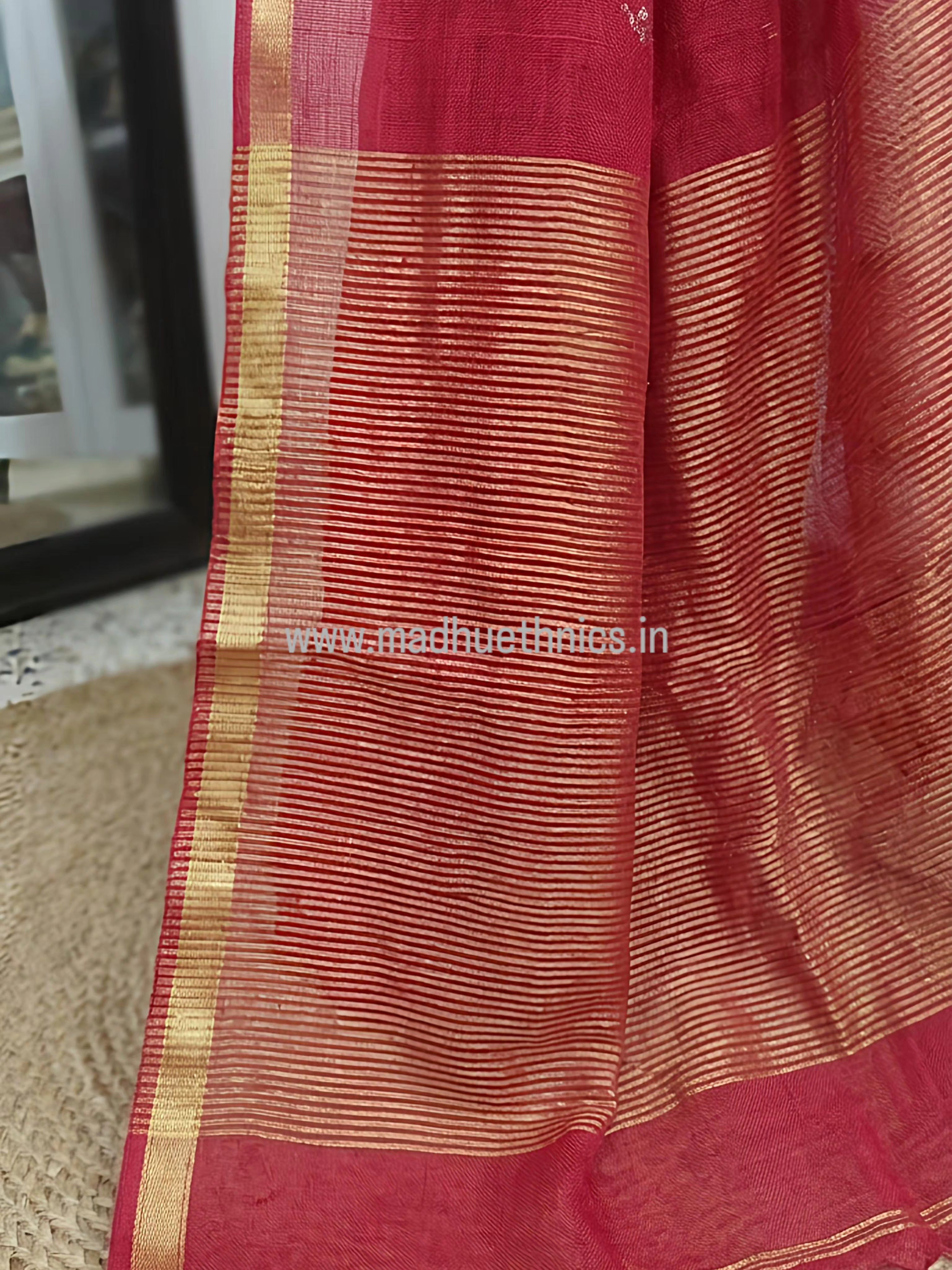 Pure linen saree with blouse