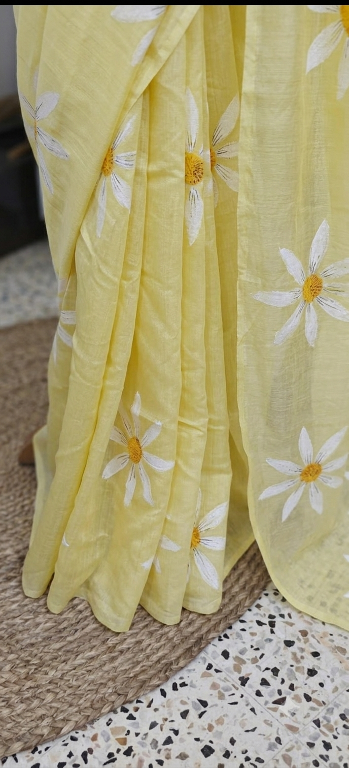 Hand painted organza silk saree