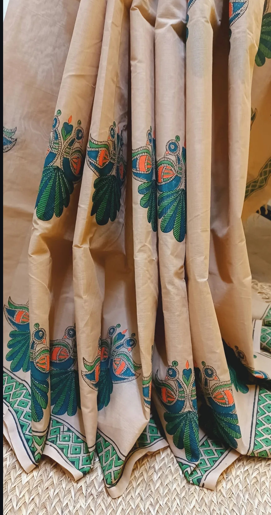Madhubani prints on cotton saree