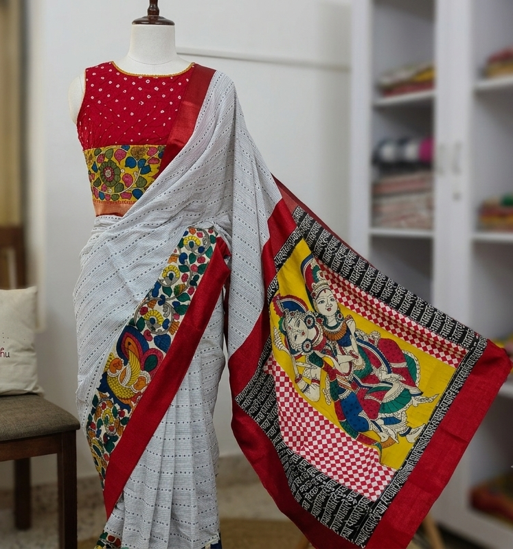 Swetha | Hand painted Kalamkari saree