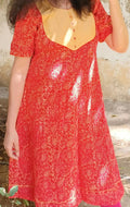 Red anarkali with kalamkari prints