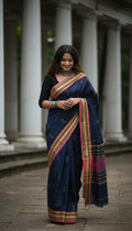 Kajal: Black handloom block printed saree