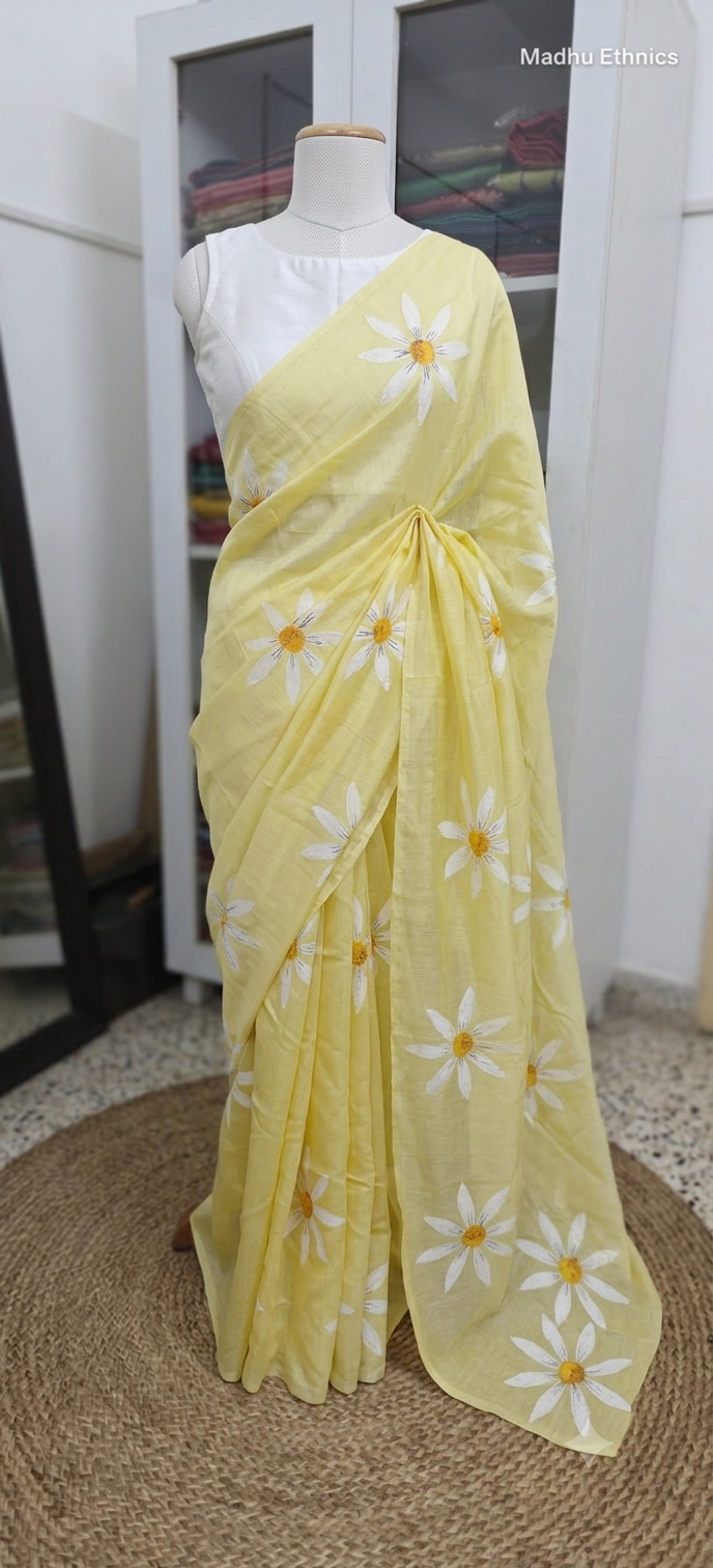 Hand painted organza silk saree