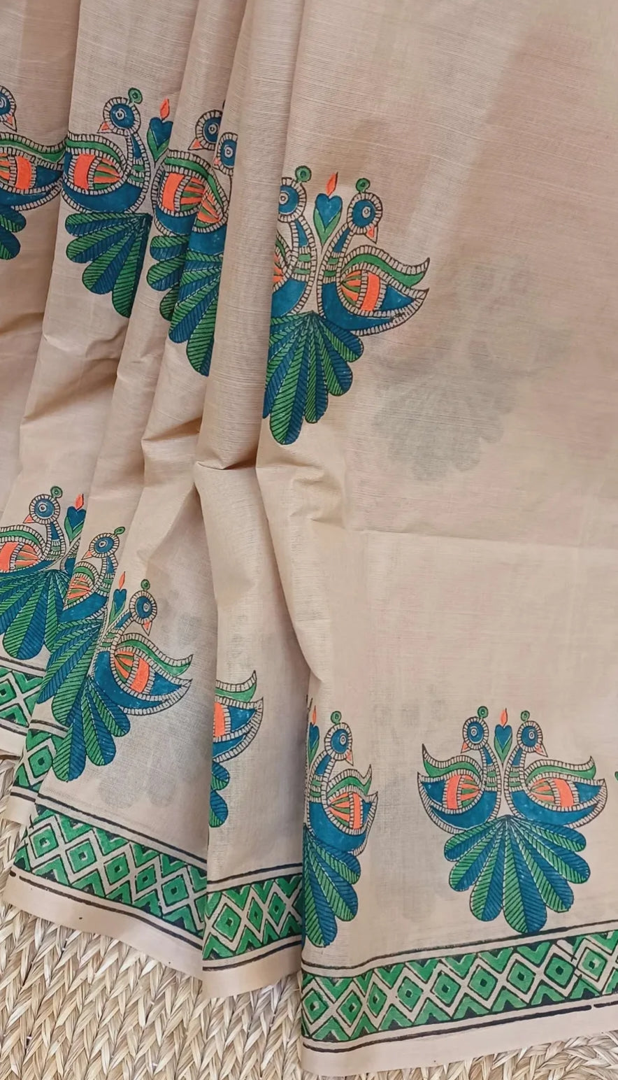 Madhubani prints on cotton saree