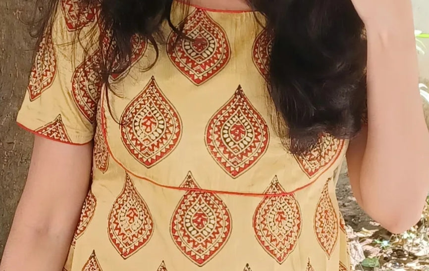 Madhubani prints on beige anarkali