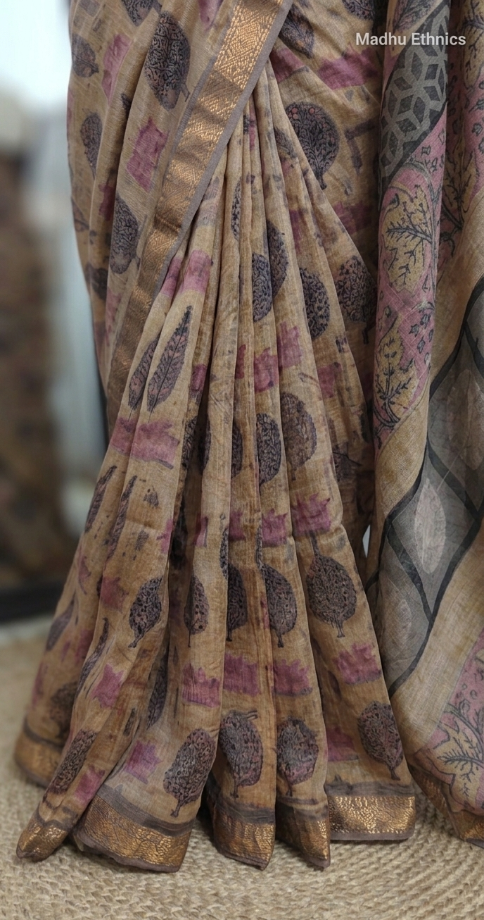 Eco prints on silk cotton saree