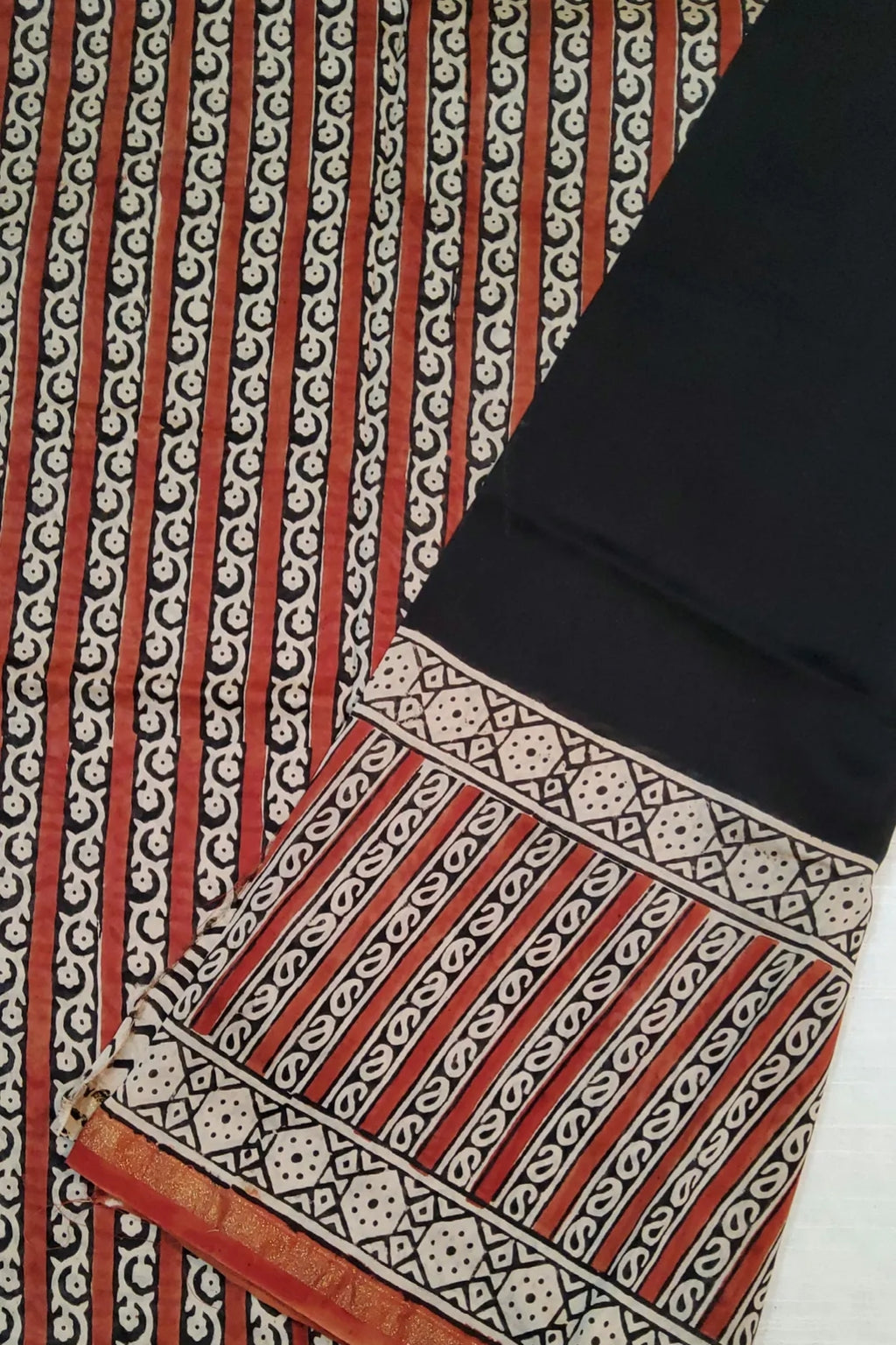 Block printed cotton silk saree
