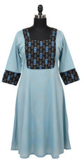 Block printed Anarkali with mirror embroidery