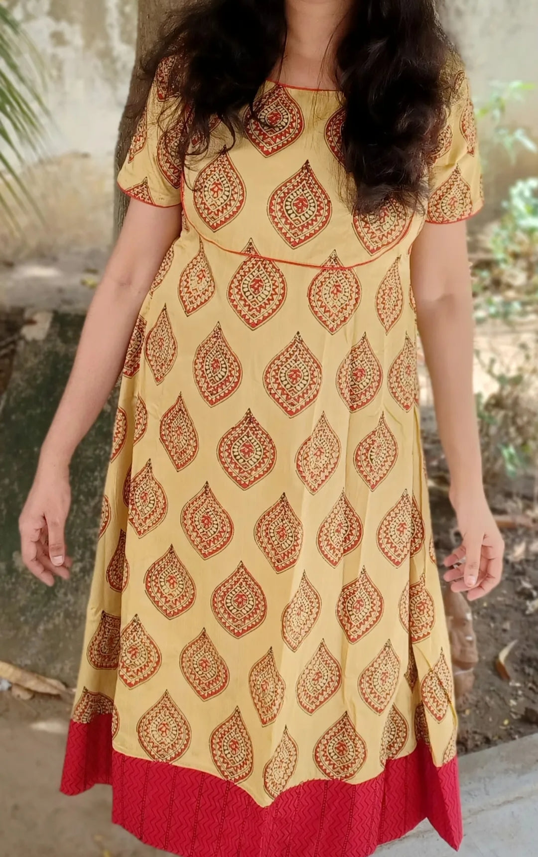 Madhubani prints on beige anarkali