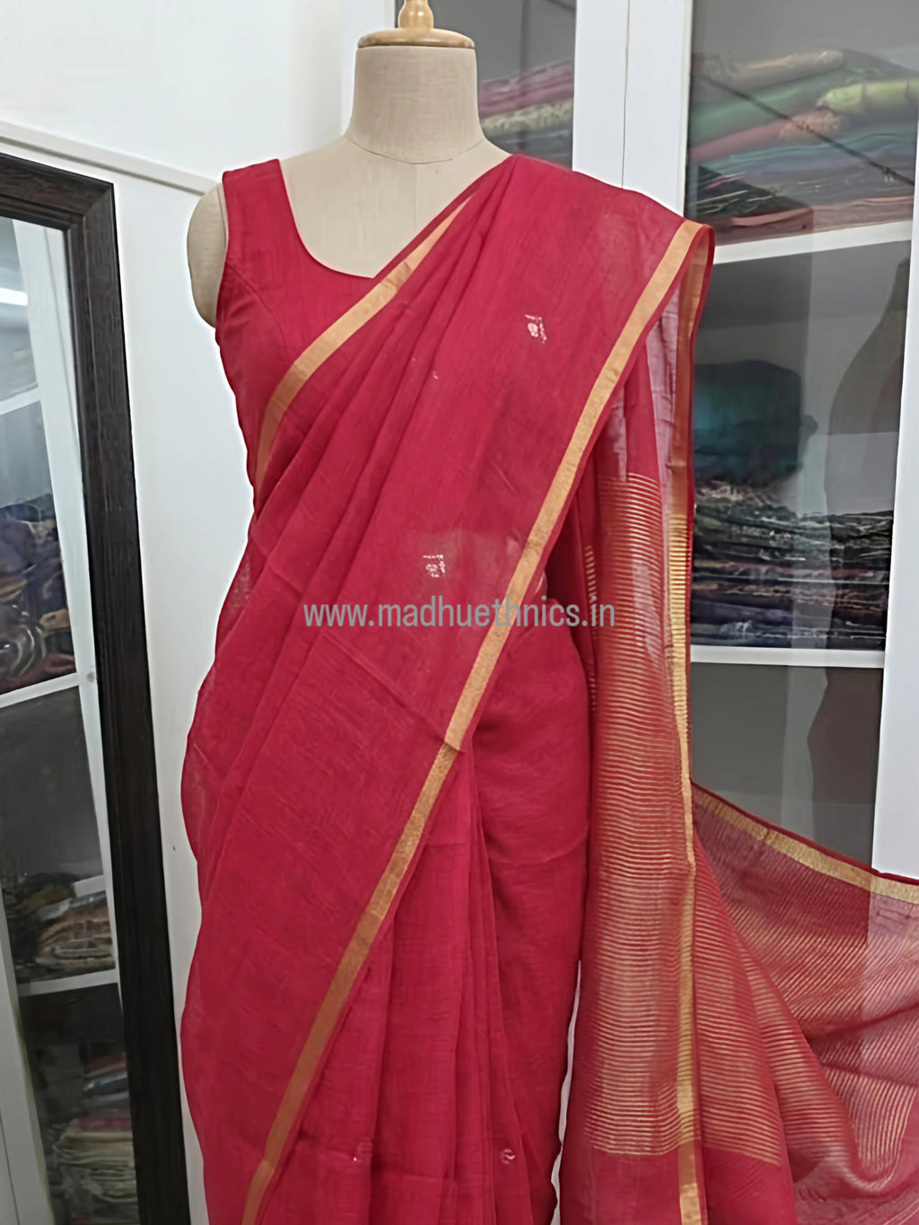 Pure linen saree with blouse