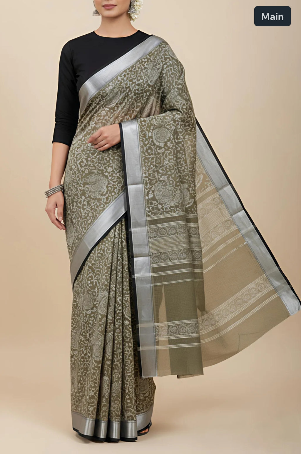 Pure cotton saree with silver border