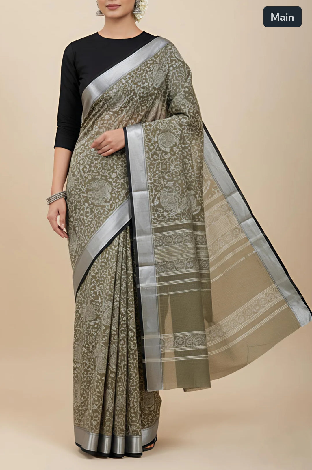 Pure cotton saree with silver border