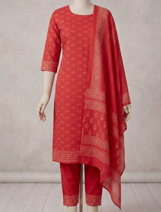 Soft red cotton salwar with cotton dupatta