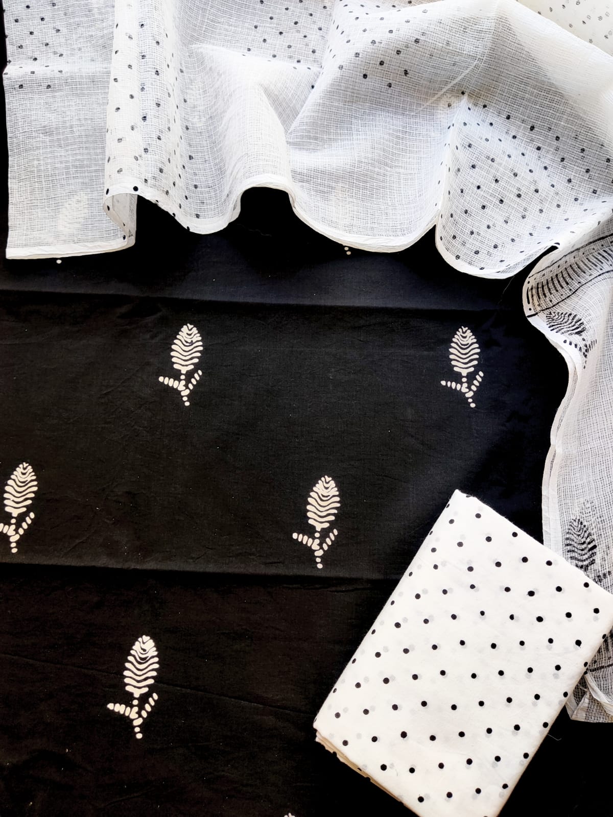 Black and white Cotton salwar kameez with kota cotton dupatta
