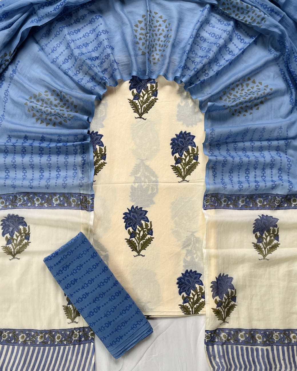Block printed cotton salwar with cotton dupatta