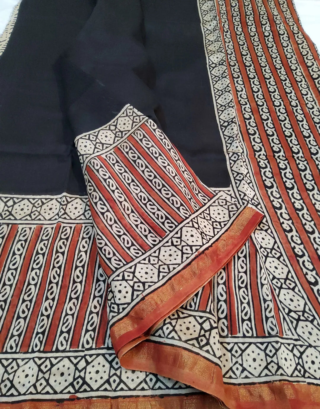 Block printed cotton silk saree