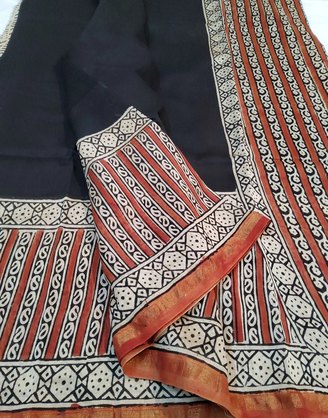 Block printed cotton silk saree