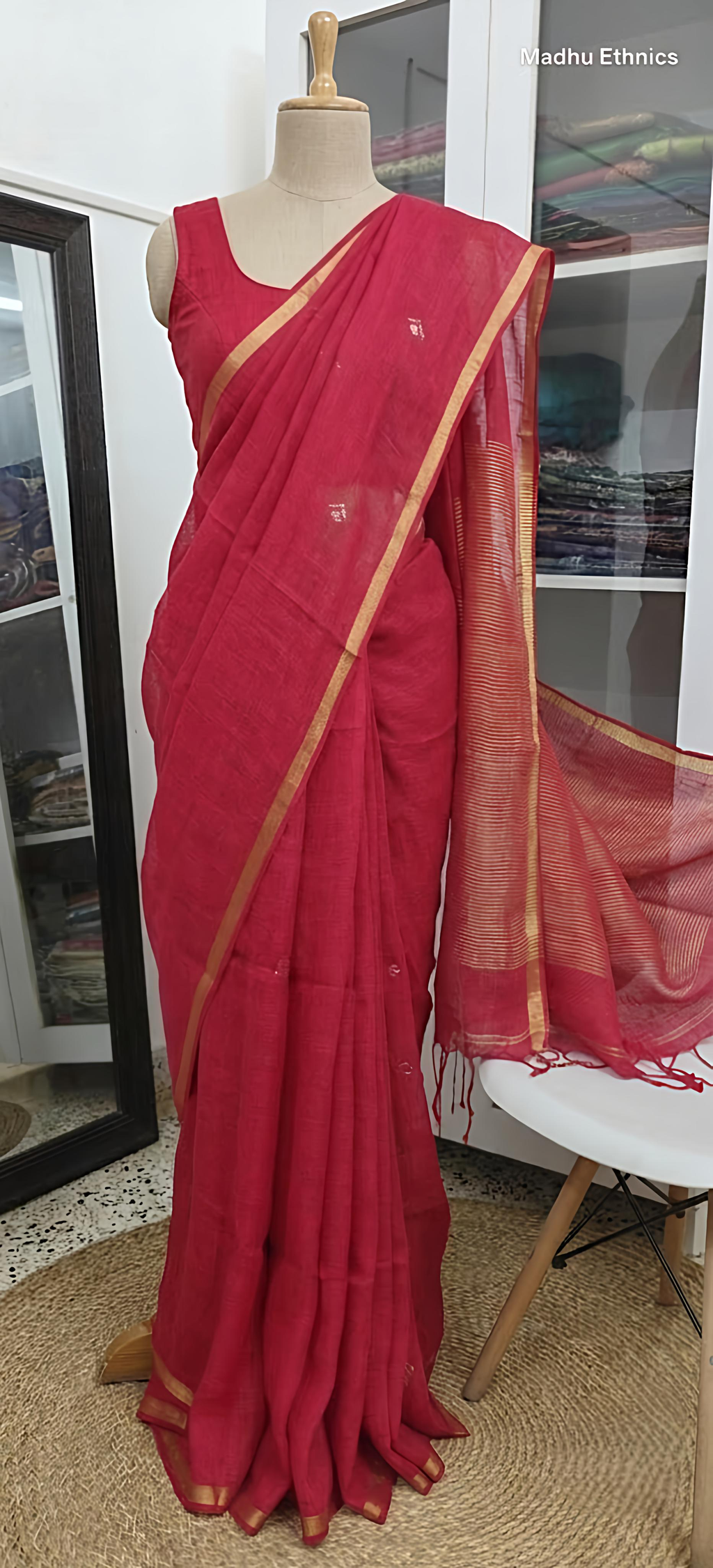 Pure linen saree with blouse