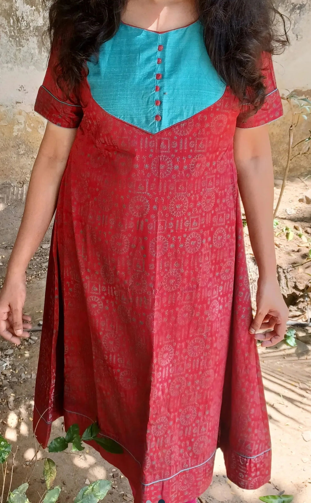 Wine Red anarkali with self prints